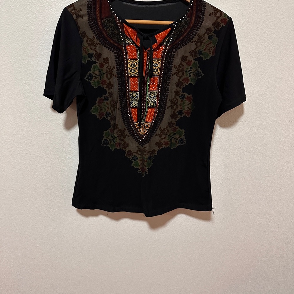 Elegant Black and Orange Women's Short Sleeve Top